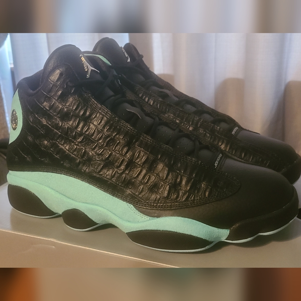 2019 air jordan 13's black crocodile Tiffany blue size 13